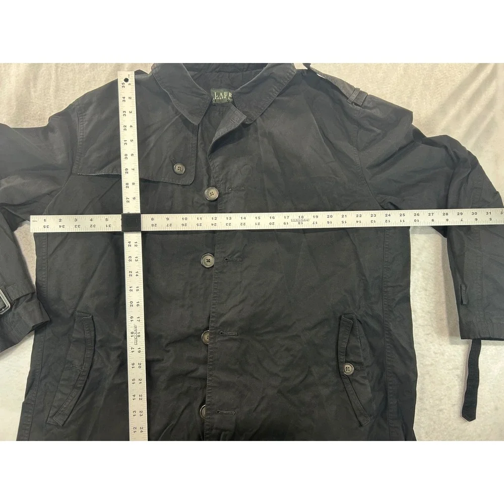 Lauren Ralph Lauren Mens Black Trench‎ Coat Button Front Jacket 46R